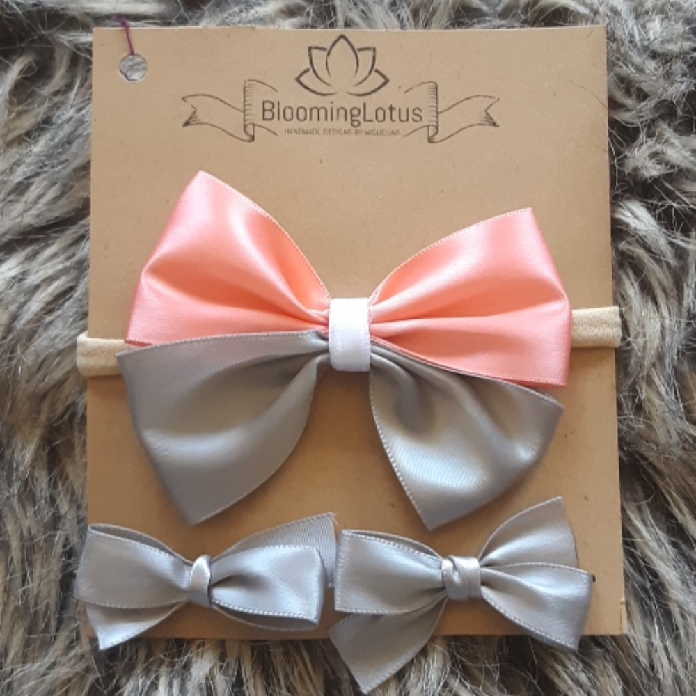 Baby girl nylon headband and hair bow pins